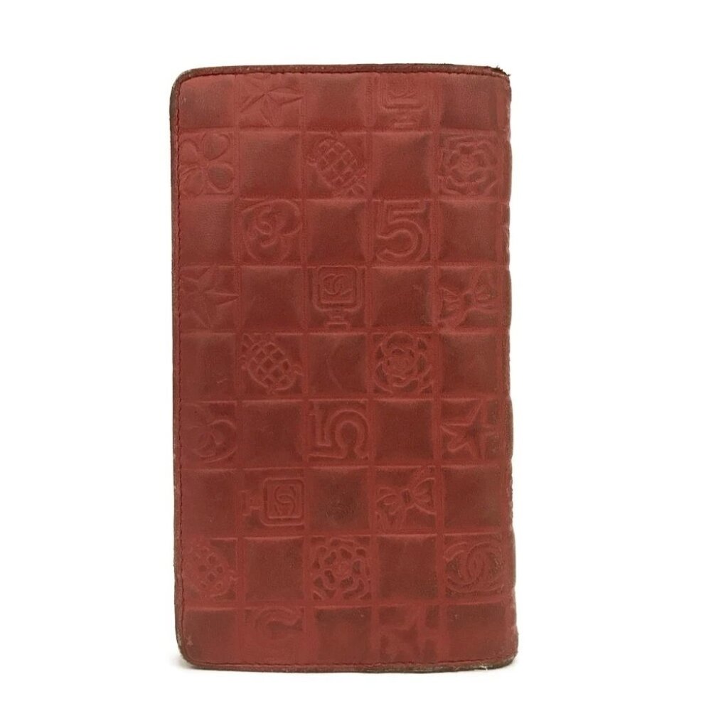 EGA CHANEL Icon CC Logo Leather Long Bifold Wallet Purse Red/9BL1644 - Picture 4 of 8